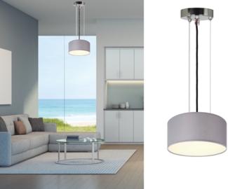Hängelampe CEILING DREAM, Stoff Grau / Abdeckung satiniert, Ø 20cm