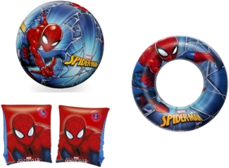 Bestway | Spider-Man Urlaubs-Set XL | Wasserball + Schwimmring + Schwimmflügel | ideal für Strand, See oder Schwimmbad