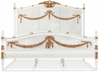 Casa Padrino Luxus Barock Doppelbett Elfenbein / Gold - Barock Schlafzimmer Möbel