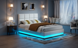 LED-Gasdruckbett mit PU-Bezug und Stauraum 140x190cm