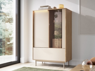 Compleo Standvitrine Glasvitrine mit 3 Türen, Skandinavisches Design fürs Wohnzimmer LAMI