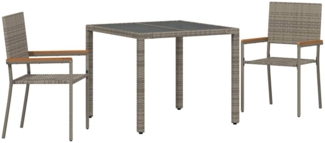 vidaXL Garten Essgruppe 3 pcs Grau Poly-Rattan 3365385