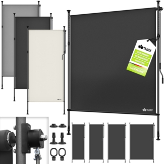 tillvex® Klemmmarkise Senkrechtmarkise 100x310cm Grau mit Handkurbel ohne Bohren | Sichtschutz Ausziehbar & Blickdicht | Vertikalmarkise Balkon Terrasse Garten | Sichtschutzrollo Wetterfest