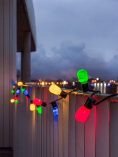 LED Biergartenkette opal 40 bunte Birnen 80 Warmweiße Dioden 6V IP44