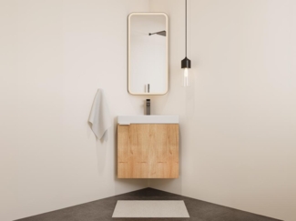 Vente-unique - Eck-Handwaschbeckenunterschrank hängend - Holzfarben hell - 56 cm - MANODO