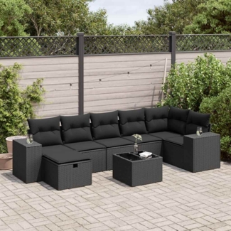 vidaXL 8-tlg. Garten-Sofagarnitur mit Kissen Schwarz Poly Rattan 3325711