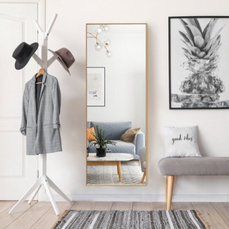 COSTWAY Ganzkörperspiegel, HD, mit Rahmen, 56x150 cm, Aufhängen/Anlehnen