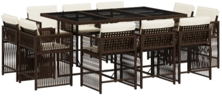 vidaXL 11-tlg. Garten-Essgruppe mit Kissen Braun Poly Rattan 3211749