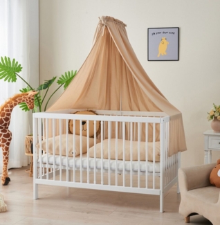 Alavya Home® Komplettbett TOBI 5-tlg. SET für Kleine Babys I 9-fach höhenverstellbarer EN 716-1, Babybett 70x140 mit Matratze und Himmel + Himmelstange aus Buchenholz