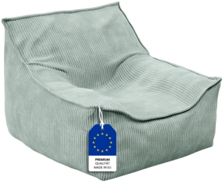 Bellabino 'Cleo' Sitzsack für Kinder aus Cord, mit EPS-Perlen-Füllung, türkis, Kindersitzsack mit abnehmbarem und waschbarem Bezug