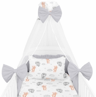 Amilian Babybettwäsche Set 7-teilig - Bettwäsche 100x135 - Kissenbezug 40x60 - mit Himmel, Chiffonhimmel, 7 teilig, Komplett-Set für Babybett, Gitterbett - Kinderbettwäsche