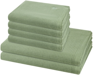 Ross Pique 6 tlg. Frottier-Set - 4 X Handtuch (50 X 100cm), 2 X Duschtuch (70 X 140cm) - 520 g/m2 - Piniengrün