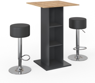 Bartisch-Set Rodeo Anthrazit 70 x 70 cm mit 2 Barhockern Vicco