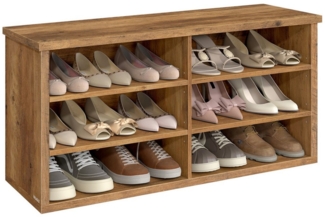 VASAGLE Schuhbank, Sitzbank mit Stauraum, Schuhregal 6 Fächer, verstellbare Ablagen, für Wohnzimmer, Flur, 29,5 x 100 x 50 cm, honigbraun