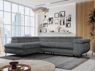 MKS MÖBEL Ecksofa PETER L, Set, Ecksofa L-form, HR35-Schaum, Wellenfederkern, Bettfunktion, Einstellbare Kopfstützen, Bettkasten