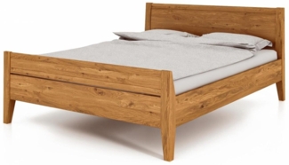 Bett Sydo 8 aus Wildeiche massiv 90x200 cm mit Holzkopfteil und hohem Fußteil