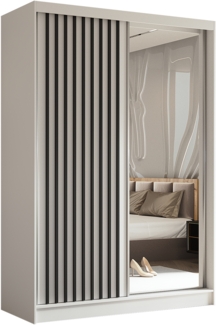 AX LIVING Cabinio Schrank mit Spiegel Weiß 150 cm Schwarz Lamelldesign
