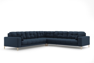 Micadoni Symmetrisches Ecksofa Mamaia 6-Sitzer Strukturierter Stoff Blau Metall Gold