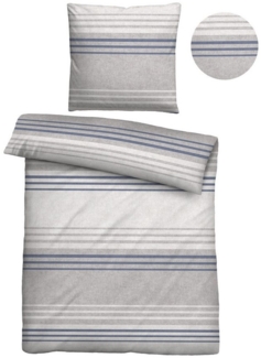 biberna Melange-Flanell Bettwäsche 0840516 QUERSTREIFEN, blau, 1x 155x200 cm + 1x 80x80 cm