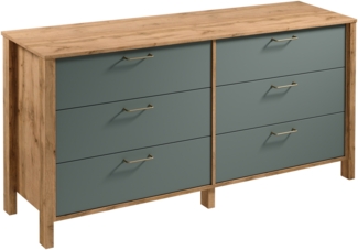AX LIVING Kommode mit Schubladen Iseonia K6S Modern Eiche Wotan/Grün