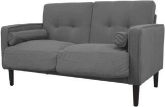 GARDENIA Festes Sofa Bezug aus Samt und Füllung aus Polyester, mit Beinen aus Holz und abnehmbaren Kissen Joy, Grau, 130 x 75 x 73 cm