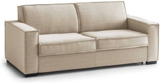 Dmora 3-Sitzer festes Sofa Abernathy, Wohnzimmersofa aus Stoff, schmale Armlehnen, 100 % Made in Italy, cm 200x95h90, Beige