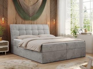 Boxspringbett Polsterbett mit Multipocket-Matratze und Topper - DIEGOS - 120x200cm - Hellgrau Velours - H3