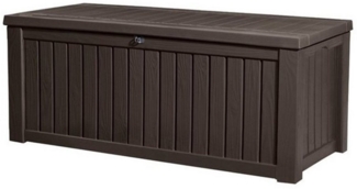 Keter Gartenbox Rockwood 570L Braun naturgetreue Holzoptik Aufbewahrungsbox Truhe, abschließbar