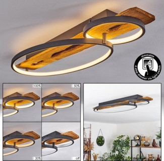hofstein Deckenleuchte Deckenlampe aus Metall/Holz/Kunststoff in Anthazit/Natur/Weiß, LED fest integriert, 3000 Kelvin, dimmbar über Lichtschalter, 3600 Lumen, LED 30 Watt