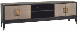 Casa Padrino Luxus TV Schrank Schwarz / Grau / Messing 185 cm - Wohnzimmer & Hotel Möbel