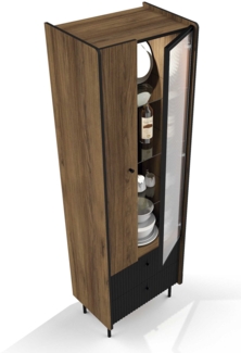 Vitrine Glasvitrine Pereto 59x40x190cm Warmia Nussbaum schwarz matt 2-türig