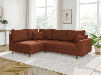 S-Style Möbel Ecksofa Zara mit Braun Holzfüßen im skandinavischen Stil aus Cord-Stoff, Ottomane links oder rechts bestellbar, mit Wellenfederung
