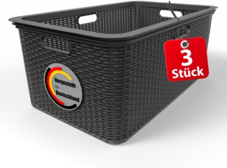 BigDean 3 Stück Wäschekorb 59 x 39 x 26 cm Rattan Design – Wäschewanne Made in Germany
