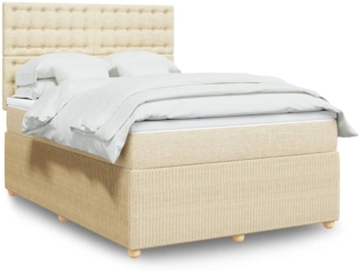 vidaXL Boxspringbett mit Matratze Creme 140x190 cm Stoff 3292070