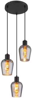 Hängeleuchte, 3-Flammig, Glas, rauch schwarz, H 150 cm