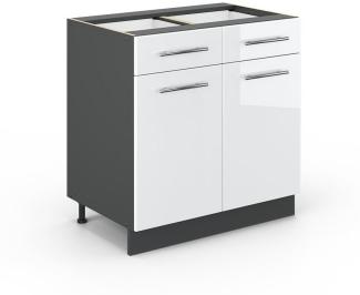 Vicco Schubunterschrank 80 cm Küchenschrank Hängeschrank Küchenzeile Fame-Line (Weiß Hochglanz)