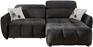 ZOOM Ecksofa, Bez. 423/39 Veloursartig anthrazit, Füße Kunststoff schwarz, Rücken echt