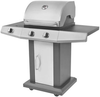 vidaXL Gasgrill mit Brenner Mit Rad Silber Stahl mit Metallschlauch 43045