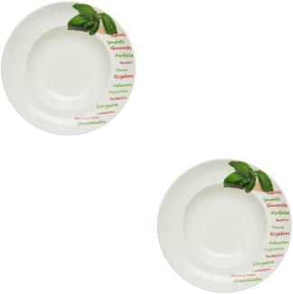 KHG 2er Set Pastateller, extra groß mit 30cm Durchmesser in Basilikum Print, perfekt für Gastro und Zuhause, hochwertiges Porzellan, Suppenteller, Salatteller, Spülmaschinengeeignet