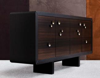 Casa Padrino Luxus Sideboard Schwarz / Dunkelbraun 191 x 46 x H. 91 cm - Massivholz Schrank mit 4 Türen - Wohnzimmer Möbel - Hotel Möbel - Luxus Kollektion