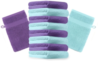 Betz Waschhandschuh 10 Stück Waschhandschuhe Premium 16x21 cm Farbe lila und türkis