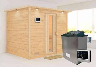 Karibu Sauna Innenkabine Sonara Innensauna 3 Sitzbänke aus Holz Saunakabine mit 40 mm Wandstärke Dampfsauna mit Montagematerial