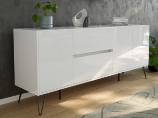 Sideboard Yako 180cm 2 SoftClose 3 Türen Weiß hochglanz : Weiss hochglanz