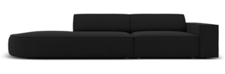 Micadoni 3-Sitzer Sofa Jodie offen runde Recamiere Links Strukturierter Stoff Schwarz Kunststoff schwarz