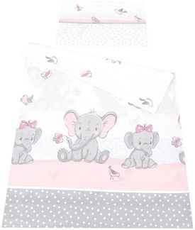 BABYLUX Bettwäsche Bezug 2 Tlg. 90x120 cm Kinderbettwäsche Bettwäsche Bettset Babybettwäsche (112. Elephanten Coral)