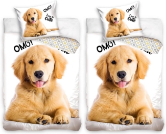 Carbotex Bettwäsche Golden Retriever Hund - Partner-Bettwäsche-Set, 135x200 & 80x80, Baumwolle, 100% Baumwolle