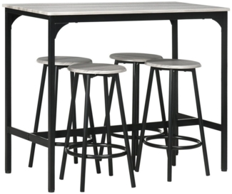HOMCOM Bargruppe 5-tlg, mit 4 Barhocker, im Industriedesign, (Bartisch-Set, 5-tlg, Essgruppe), für Küche, Esszimmer, Metall, Grau