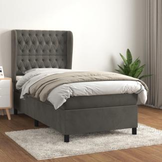 vidaXL Boxspringbett mit Matratze Dunkelgrau 100x200 cm Samt 3129376