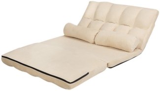COSTWAY Schlafsofa mit 2 Kissen, Sofabett mit 6 stufig Verstellbarer Rücklehne, Lazy Sofa klappbar, Bodensofa für Schlafzimmer, Wohnzimmer und Balkon (Beige)