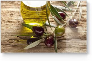 DEQORI Schneidebrett 'Olivenzweig und Öl', Glas, Platte Frühstücksbrett Schneideplatte